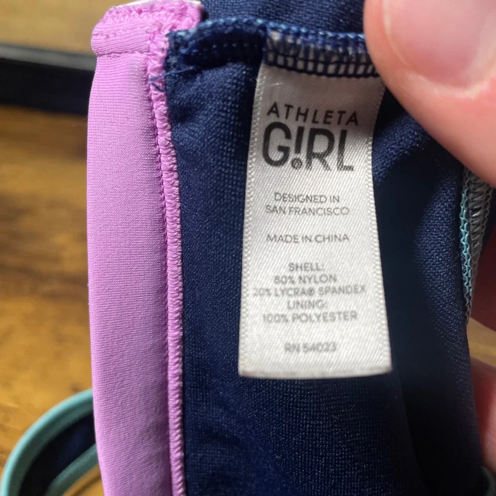 Athleta Girl Bikini Top‎ XL Blue Purple Colorblock Swim Athletic